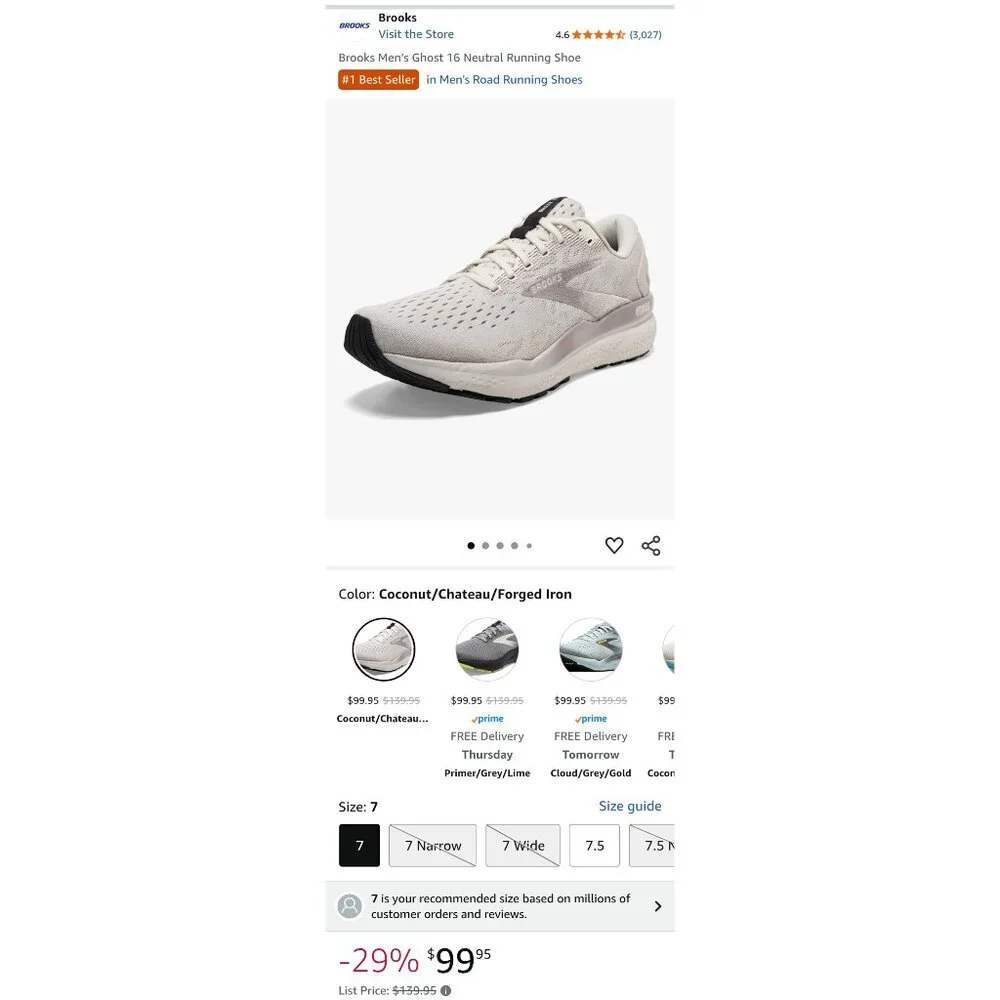 *NEW IN BOX* 7M Brooks Men's Ghost 16 Neutral Running Shoe - Picture 2 of 6